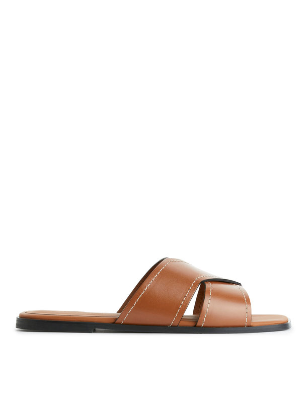 ARKET Leather Slides Cognac