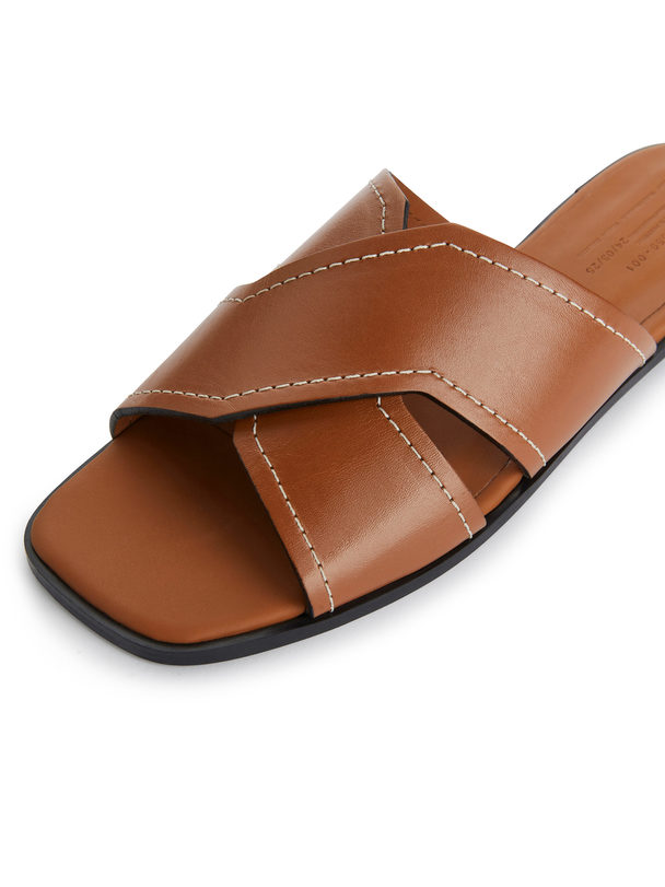 ARKET Leather Slides Cognac