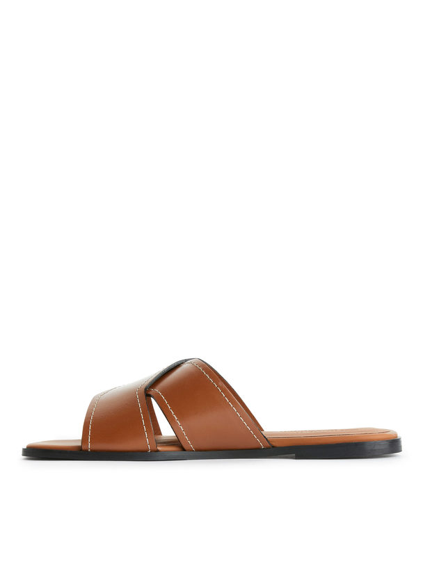 ARKET Leather Slides Cognac