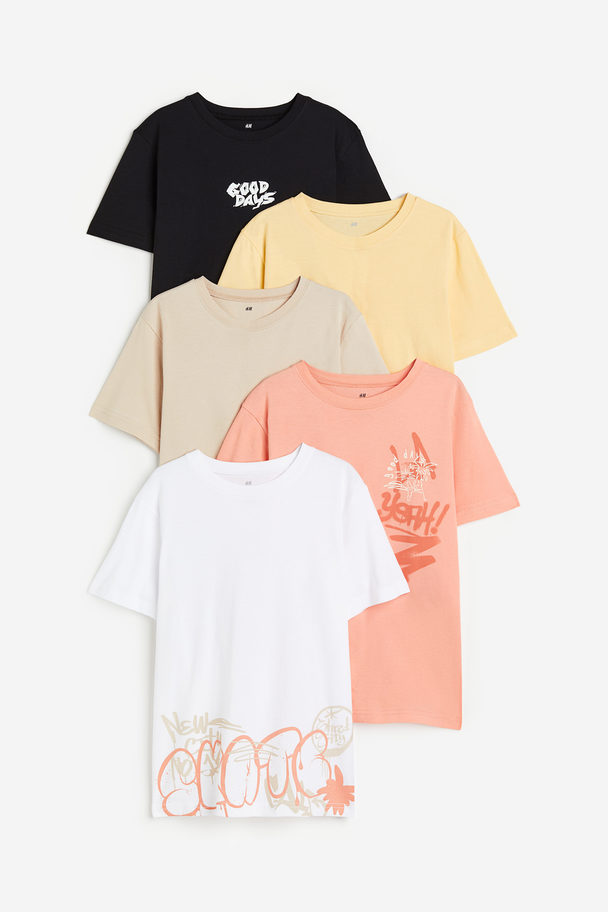H&M 5-pack Cotton T-shirts Apricot/graffiti