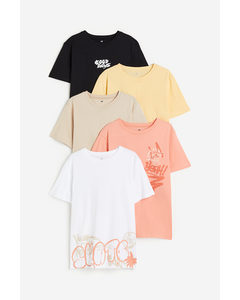 5-pack Cotton T-shirts Apricot/graffiti
