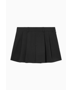 Tailored Pleated Wool Skort Black