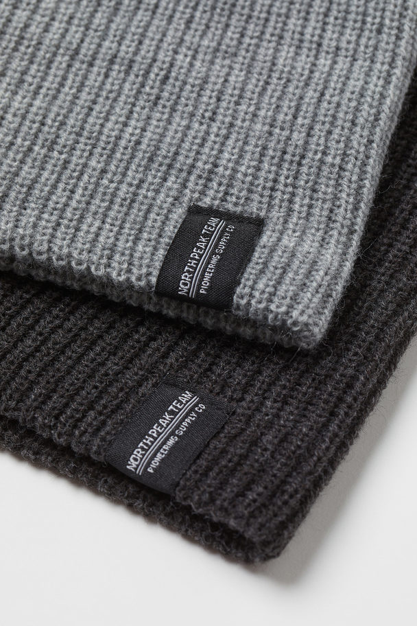 H&M 2-pack Rib-knit Hats Grey/dark Grey