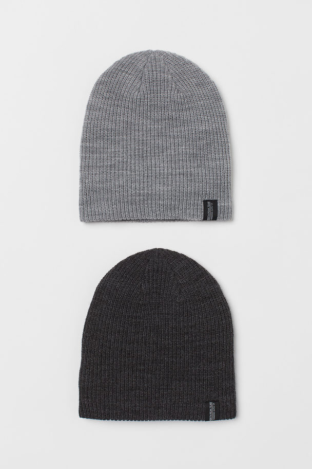 H&M 2-pack Rib-knit Hats Grey/dark Grey