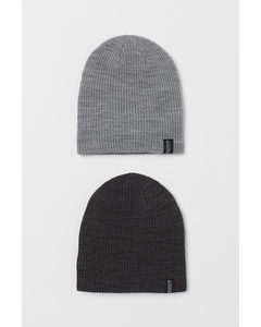 2-pack Rib-knit Hats Grey/dark Grey
