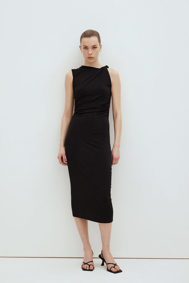 H&M Gathered Midi Dress Black