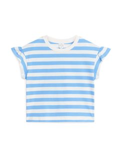 T-Shirt mit Volant Cremeweiß/Hellblau
