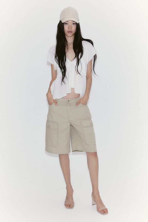 H&M Cargo-Shorts aus Canvas Helles Khakigrün