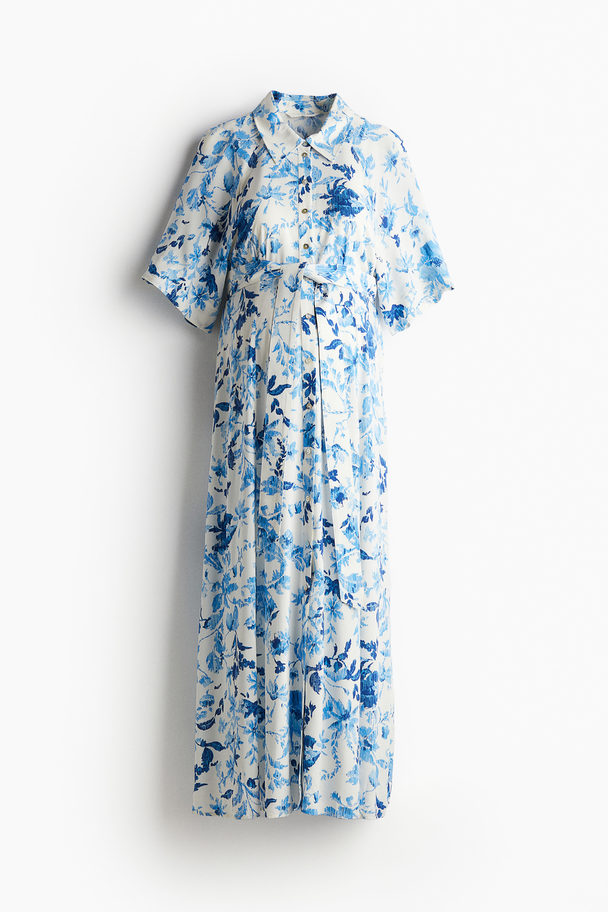 H&M Mama Before & After Shirt Dress White/blue Floral