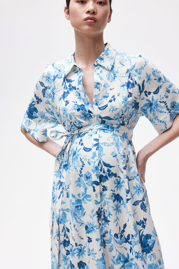 H&M Mama Before & After Shirt Dress White/blue Floral