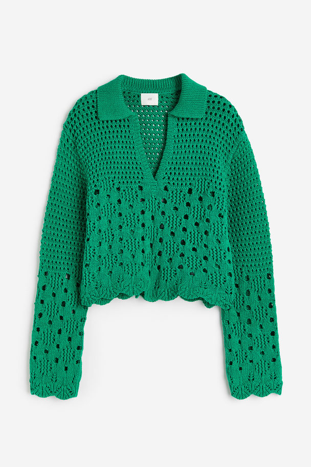H&M Pointelle-knit Cotton Jumper Green