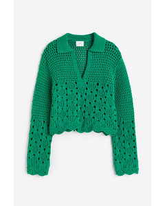 Pointelle-knit Cotton Jumper Green