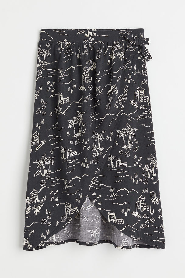 H&M Patterned Wrapover Skirt Dark Grey/patterned