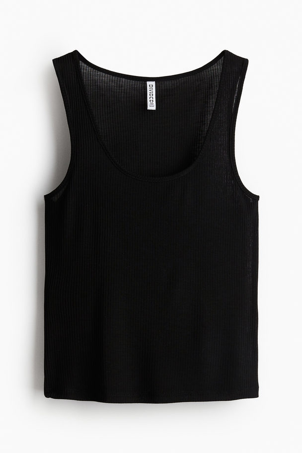 H&M Sheer Ribbed Vest Top Black