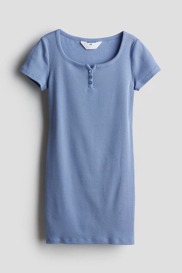 H&M Geripptes Jerseykleid Blau