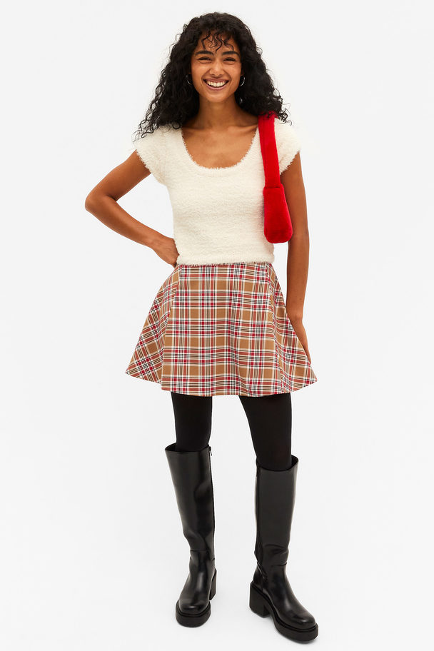Monki Beige Checkered A-line Skirt Beige Dark Checks
