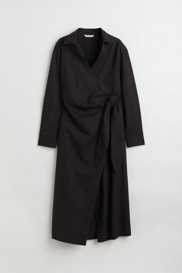 H&M Linen-blend Shirt Dress Black