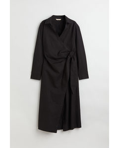 Linen-blend Shirt Dress Black