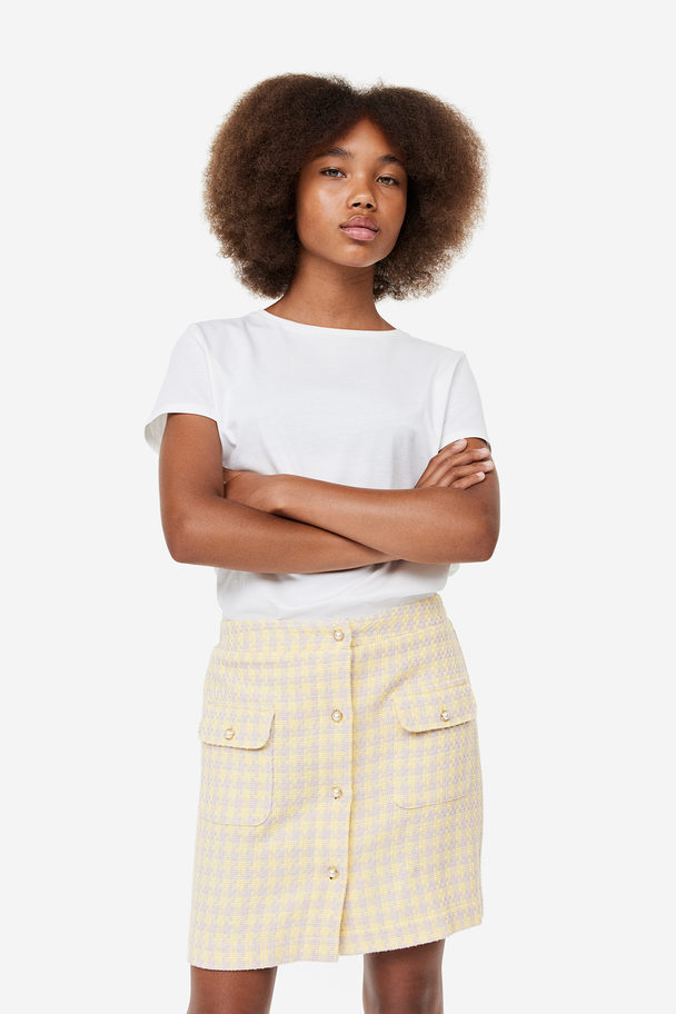 H&M Buttoned Skirt Light Yellow/checked