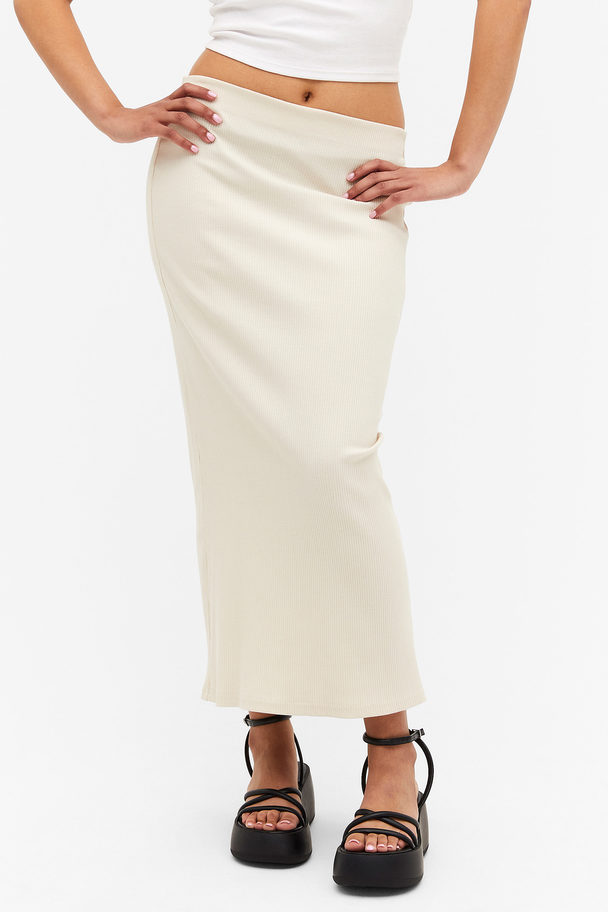 Monki Ribbed Tight Maxi Pencil Skirt Off-white