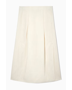 Pleated Linen-blend Midi Skirt Off-white