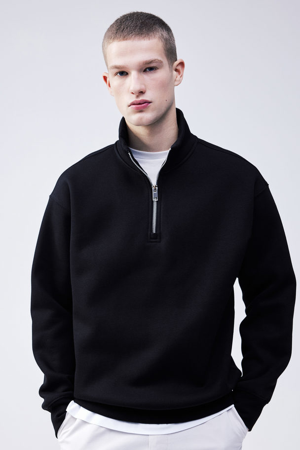 H&M Sweatshirt mit Zipper Relaxed Fit Schwarz