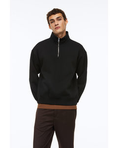 Sweater Met Rits - Relaxed Fit Zwart