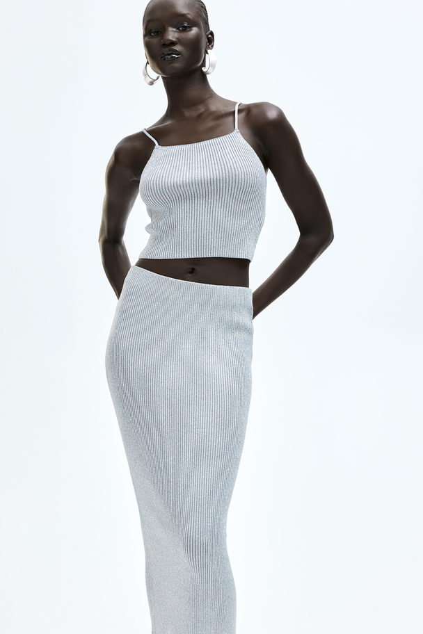 H&M Rib-knit Skirt Silver-coloured