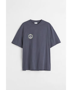 T-shirt I Bomuld Relaxed Fit Stålblå/fredssymbol