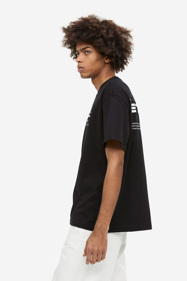 Men - Black Oversized Fit Printed Mesh T-Shirt - Size: M - H&M