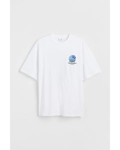 Relaxed Fit Cotton T-shirt White/blueberries