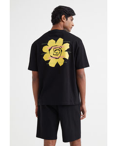 Relaxed Fit Cotton T-shirt Black/flower