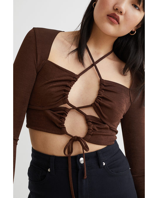 H&M Cropped Cut-out Top Brown