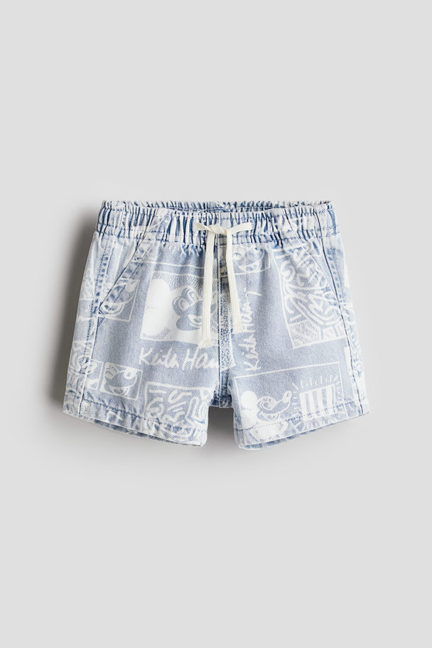 H&M Gemusterte Jeansshorts Hellblau/Gemustert