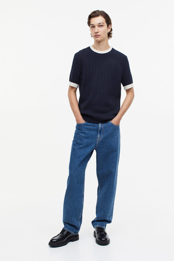 H&M Ribgebreid T-shirt - Regular Fit Donkerblauw