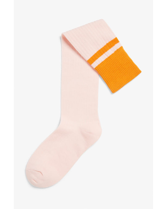Monki Pink Ribbed Mid-calf Socks Pink And Orange