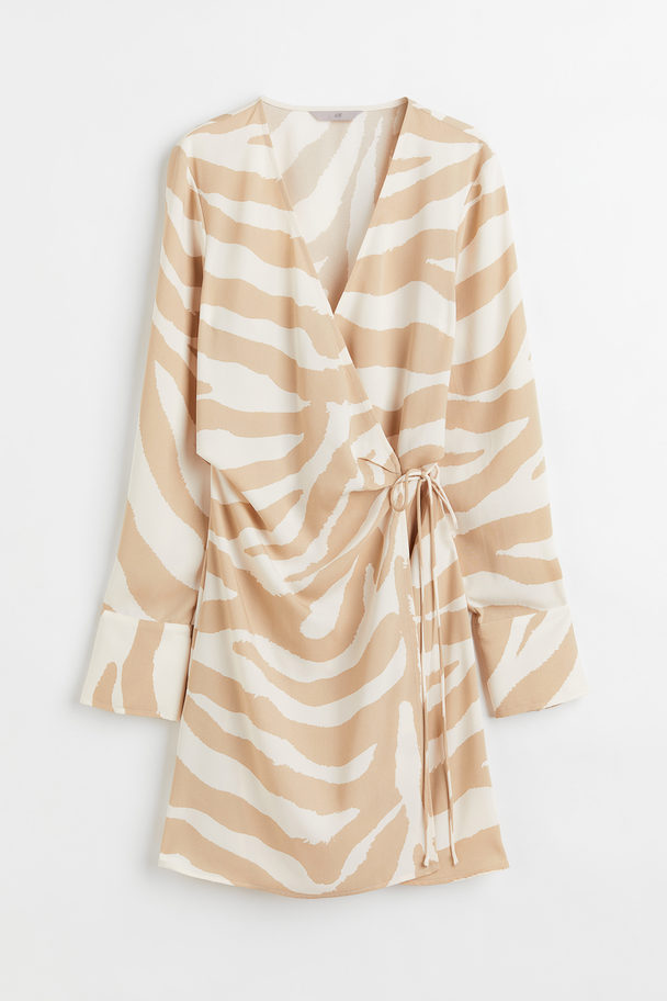H&M Wrap Dress Beige/zebra Print