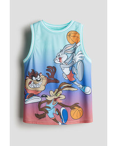 Oversized Printed Vest Top Turquoise/looney Tunes