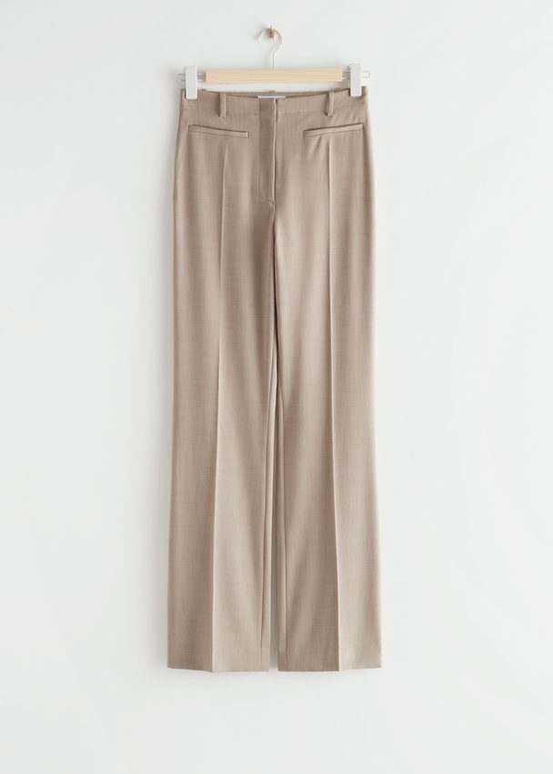 & Other Stories High Waist Press Crease Trousers Beige
