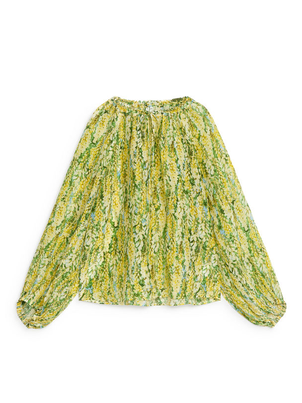 ARKET Puff-sleeve Lyocell Blouse Yellow/green