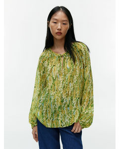 Puff-sleeve Lyocell Blouse Yellow/green