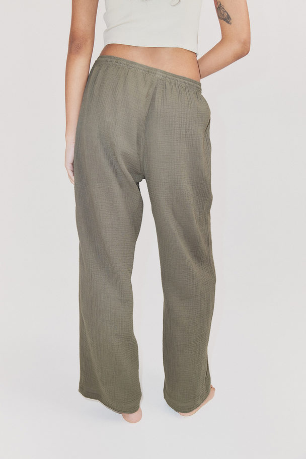 H&M Muslin Pull-on Trousers Dark Khaki Green