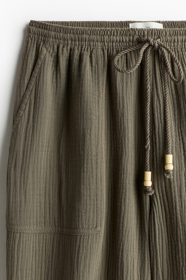 H&M Muslin Pull-on Trousers Dark Khaki Green