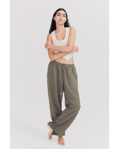 Muslin Pull-on Trousers Dark Khaki Green