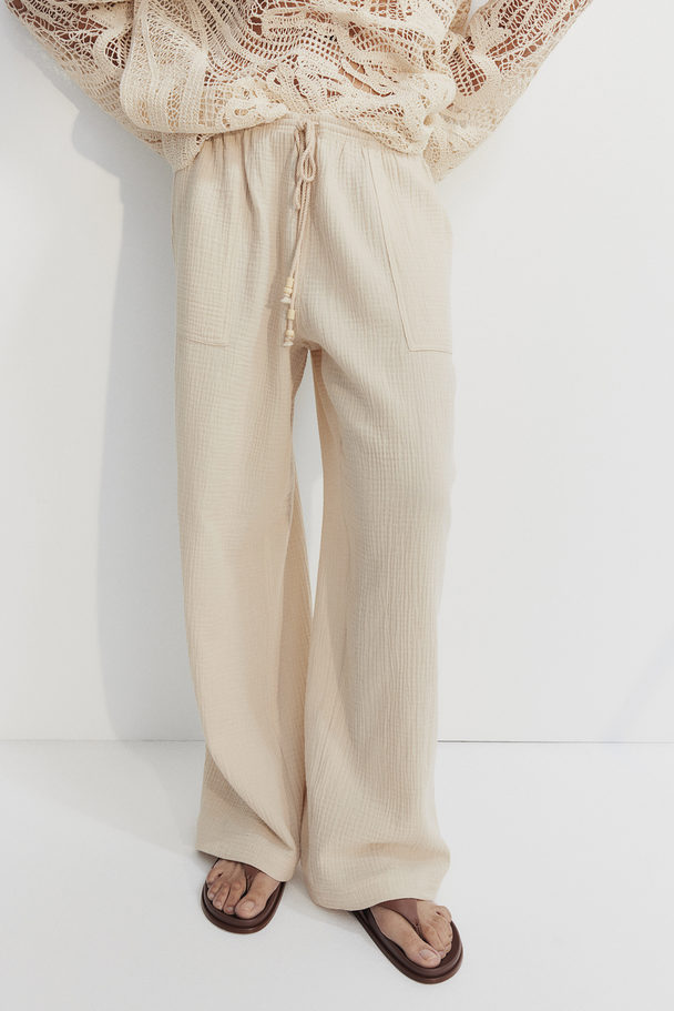 H&M Muslin Pull-on Trousers Light Beige