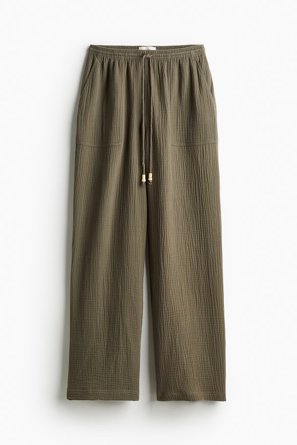 H&M Muslin Pull-on Trousers Dark Khaki Green