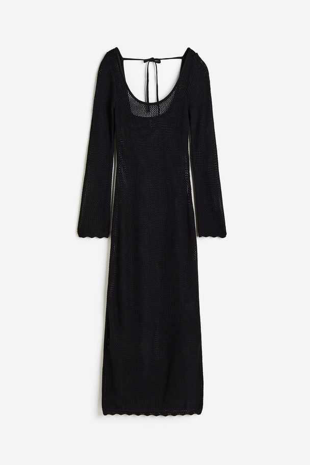 H&M Tie-detail Hole-knit Dress Black