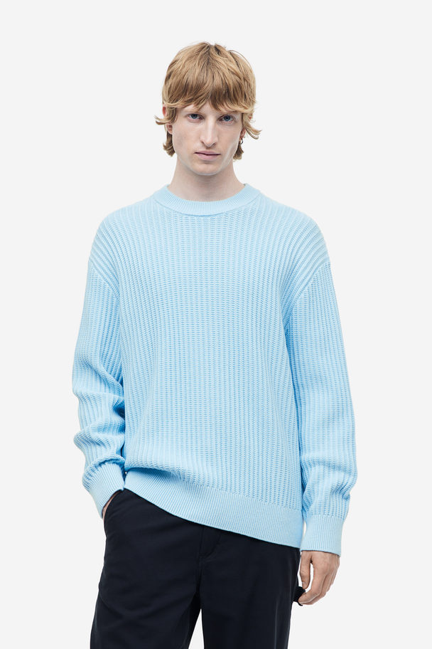 H&M Relaxed Fit Rib-knit Jumper Light Blue