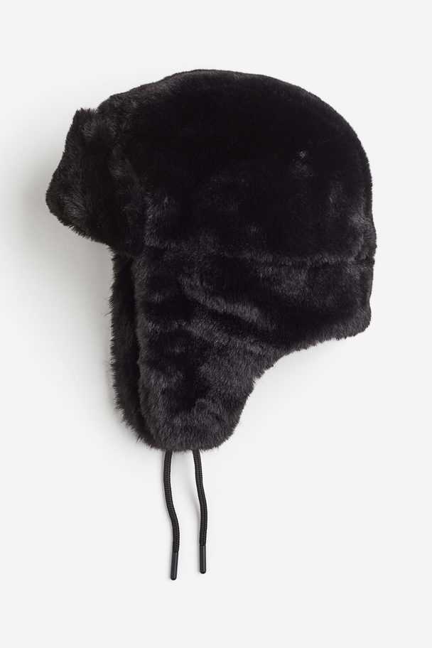 H&M Fluffy Earflap Hat Black