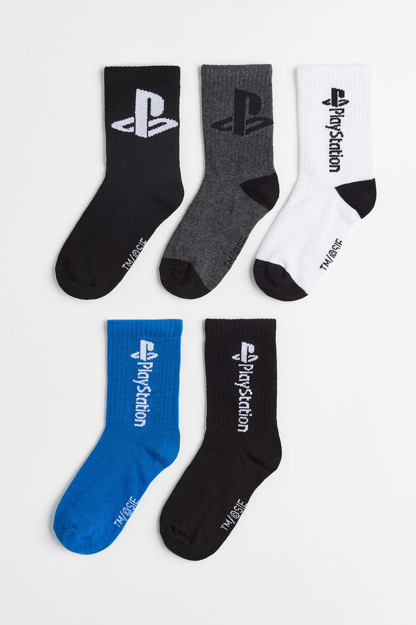 H&M 5-pack Intarsia Motif Socks Black/playstation